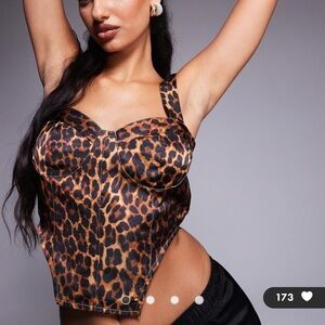 ASOS Leopard Print Satin Bustier Top in Brown and Black